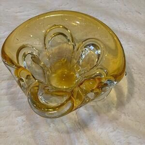 Murano art glass ashtray bowl yellow gold to clear- heavy glass ashtray or bowl